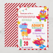 スーパーヒーローの誕生日招待状 招待状 (正面/裏面)