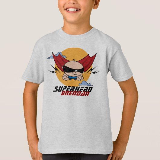 スーパーヒーローの飛んでいるな子供の軽いTシャツ Tシャツ (正面)