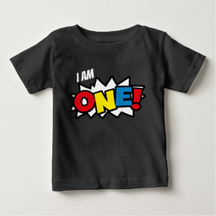スーパーヒーローの黒いTシャツ、第1誕生日の用品類 ベビーTシャツ