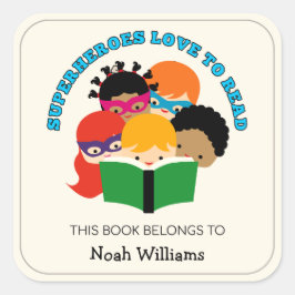 スーパーヒーローは読パーソナライズされた蔵書票 スクエアシール