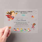 スーパーヒーローをテーマにしたベビーガールシャワー アクリル招待状 (インサイチュ (ポータブル))