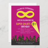 スーパーヒーローをテーマにした誕生日パーティーの招待 招待状 (正面/裏面)