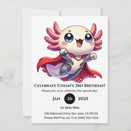 スーパーヒーローアキソルトルパワー誕生日 招待状 (正面)