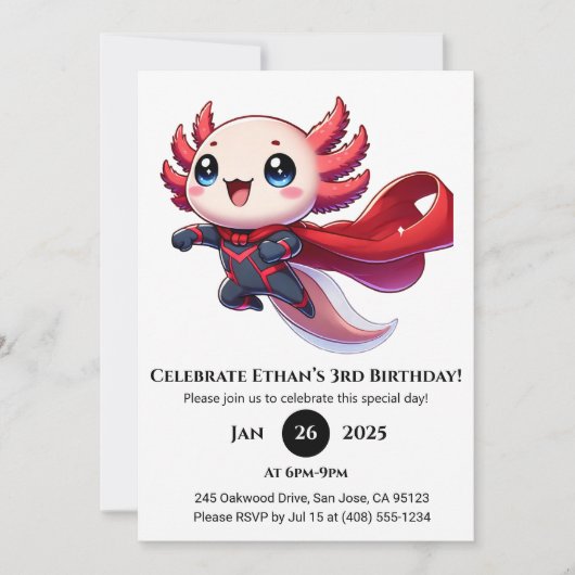 スーパーヒーローアクソロトル誕生日 招待状 (正面)
