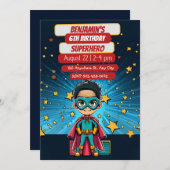 スーパーヒーローアドベンチャーアウェイツパーティの招待状 シーズンカード (正面/裏面)