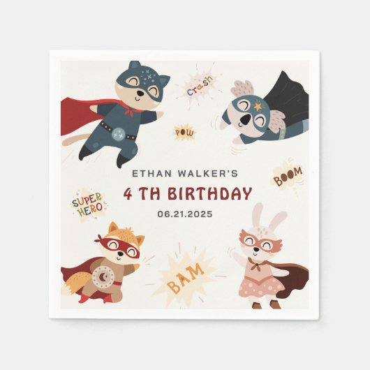 スーパーヒーローアニマルズキュートパーティー動物子供の誕生日 スタンダードカクテルナプキン (正面)