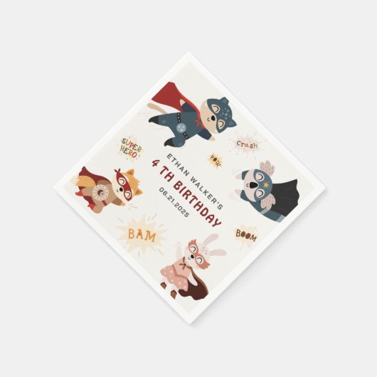 スーパーヒーローアニマルズキュートパーティー動物子供の誕生日 スタンダードカクテルナプキン (角)