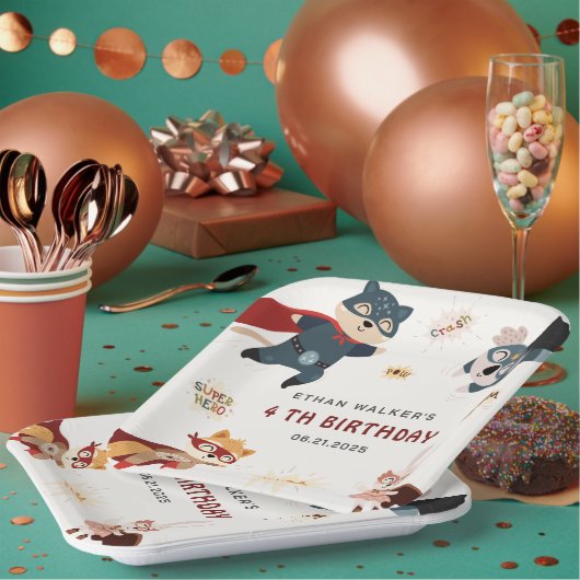 スーパーヒーローアニマルズキュートパーティー動物子供の誕生日 ペーパープレート (複数)