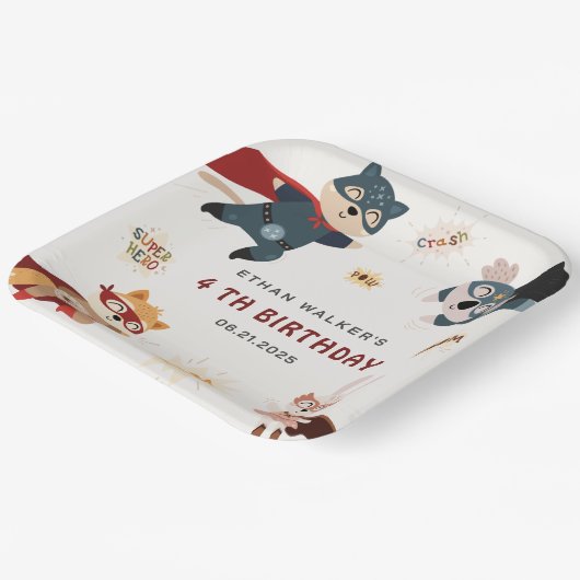 スーパーヒーローアニマルズキュートパーティー動物子供の誕生日 ペーパープレート (傾斜あり)