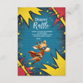 スーパーヒーローアニマルズボーイベビーシャワーおむつラッフル エンクロージャーカード (正面)