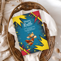 スーパーヒーローアニマルズボーイベビーシャワーおむつラッフル