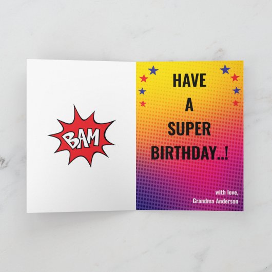 スーパーヒーローアメージングユニークボーイファブラス誕生日カー カード (内部)