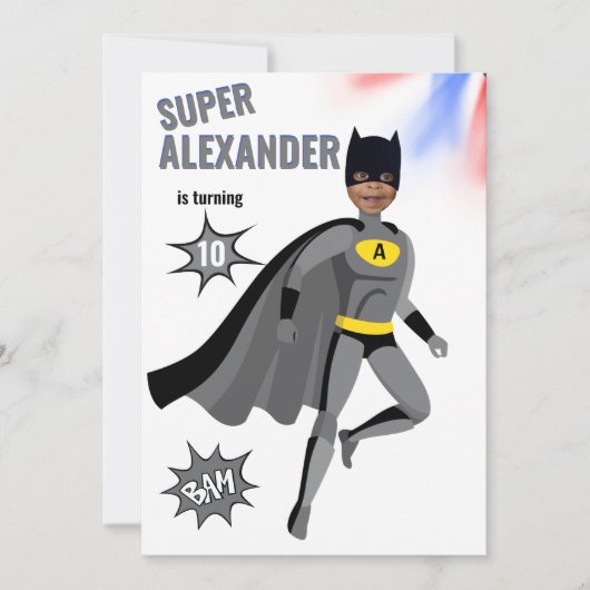 スーパーヒーローアメージングユニークボーイファブラス誕生日 招待状 (正面)