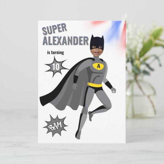 スーパーヒーローアメージングユニークボーイファブラス誕生日 招待状 (スタンド正面)