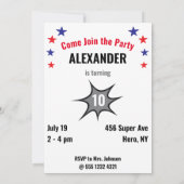 スーパーヒーローアメージングユニークボーイファブラス誕生日 招待状 (裏面)