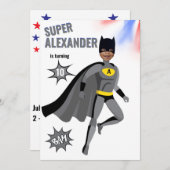 スーパーヒーローアメージングユニークボーイファブラス誕生日 招待状 (正面/裏面)