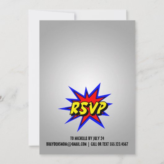 スーパーヒーローインザシティボーイズ誕生日 招待状 (裏面)