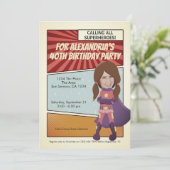 スーパーヒーローオールド漫画バースデーパーティー(ブルネット) 招待状 (スタンド正面)