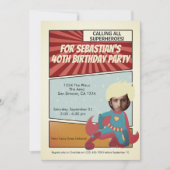 スーパーヒーローオールド漫画バースデーパーティー（ブロンド） 招待状 (正面)