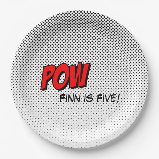 スーパーヒーローカスタマイズ可能な紙プレート- POWレッド ペーパープレート (正面)