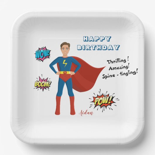 スーパーヒーローカスタムフォト誕生日紙プレート ペーパープレート (正面)
