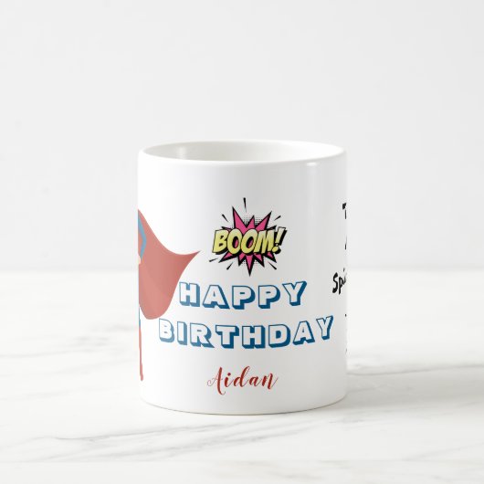 スーパーヒーローカスタムフォト誕生日 コーヒーマグカップ (中央)