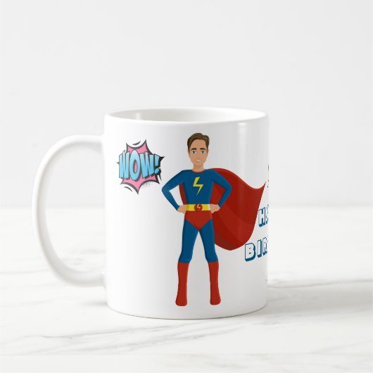 スーパーヒーローカスタムフォト誕生日 コーヒーマグカップ (左)