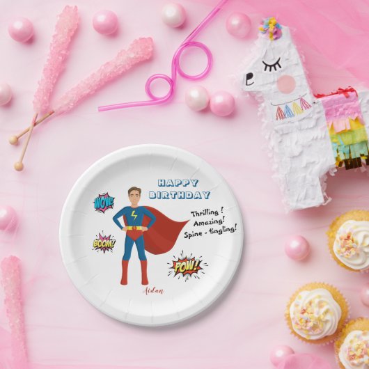 スーパーヒーローカスタムフォト誕生日 ペーパープレート (パーティー)