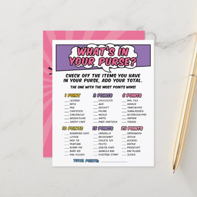 スーパーヒーローガーリー漫画ブックベビーシャワー財布ゲーム (正面/裏面インサイチュ)