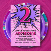 スーパーヒーローガールの第2誕生日招待状 招待状