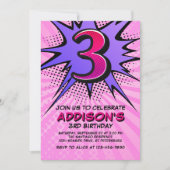 スーパーヒーローガールの第3誕生日招待状 招待状 (正面)