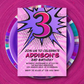 スーパーヒーローガールの第3誕生日招待状 招待状