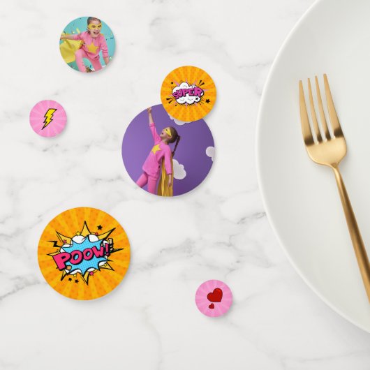 スーパーヒーローガールの誕生日パーティーデコレーション写真 コンフェッティ (グループ)