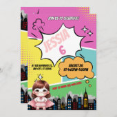 スーパーヒーローガールバースデーパーティーの招待 シーズンカード (正面/裏面)