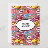 スーパーヒーローガール漫画ブックバースデーパーティーピンク 招待状 (裏面)