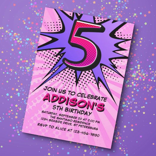 スーパーヒーローガール第5誕生日招待状 招待状