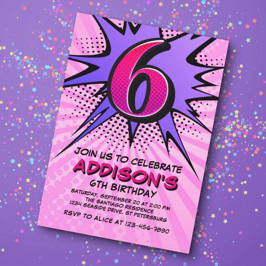 スーパーヒーローガール第6誕生日招待状 招待状