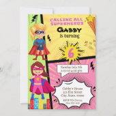 スーパーヒーローガール誕生日招待状 招待状 (正面)
