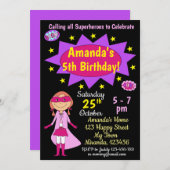 スーパーヒーローガール誕生日招待状 招待状 (正面/裏面)