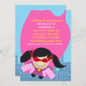 スーパーヒーローガール誕生日招待状for the すごい b 招待状 (正面/裏面)