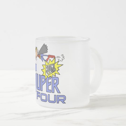 スーパーヒーローガール4th誕生日Tシャツとギフト フロストグラスマグカップ (正面右)