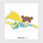 スーパーヒーローガール、かわいい女の子、茶色の髪、黄色の岬 シール (シート)