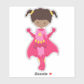 スーパーヒーローガール、アフリカ系アメリカ人ガール、ピンクケープ シール (シート)