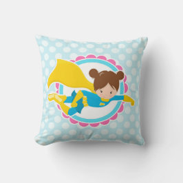 スーパーヒーローガール – カワイイ飛んでいるーヒーローインケープイン クッション