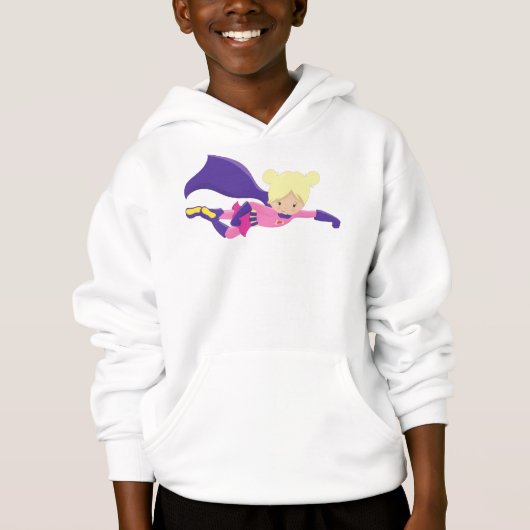 スーパーヒーローガール、ヒーロー、ブロンド髪、パープルケープ (正面)