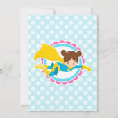 スーパーヒーローガール – ブルネット誕生日パーティー 招待状 (裏面)