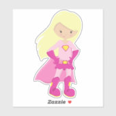 スーパーヒーローガール、ブロンド髪、かわいい女の子、ピンクの岬 シール (シート)