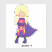 スーパーヒーローガール、ブロンド髪、パープルケープ、ヒーロー シール (シート)