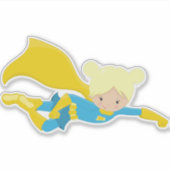 スーパーヒーローガール、ブロンド髪、ヒーロー、イエローケープ シール (正面)