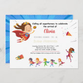 スーパーヒーローガール ベイビーシャワー 招待状 (正面/裏面)